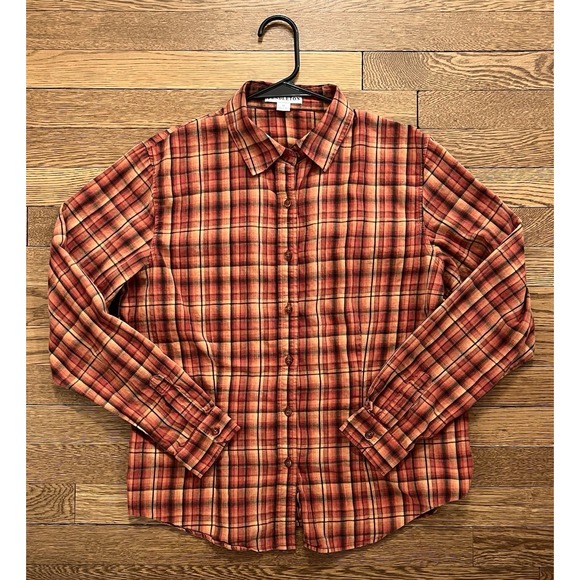 Pendleton Tops - Pendleton Womens 100% Cotton Red Orange Plaid Long Sleeve Shirt Medium